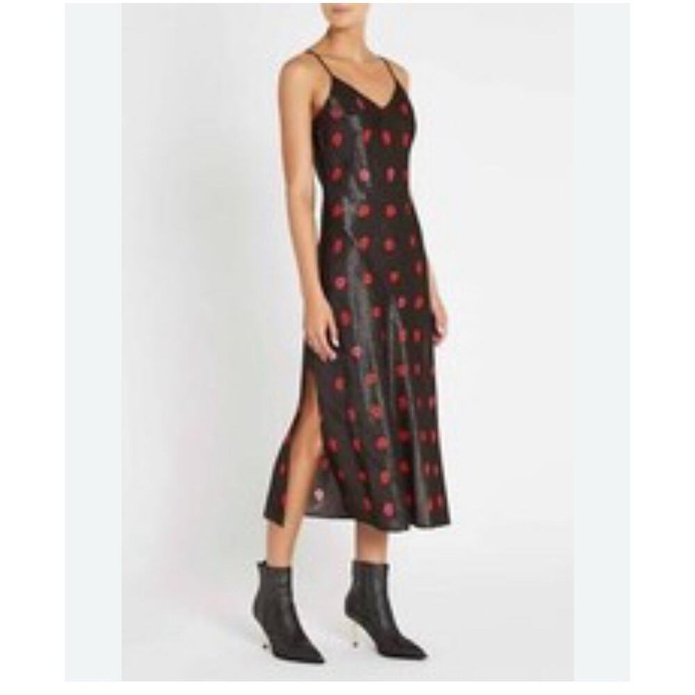 SASS & BIDE "Bisous Bisous" Lip Print Midi Slip Dress Sz 2 US Sexy Date Night